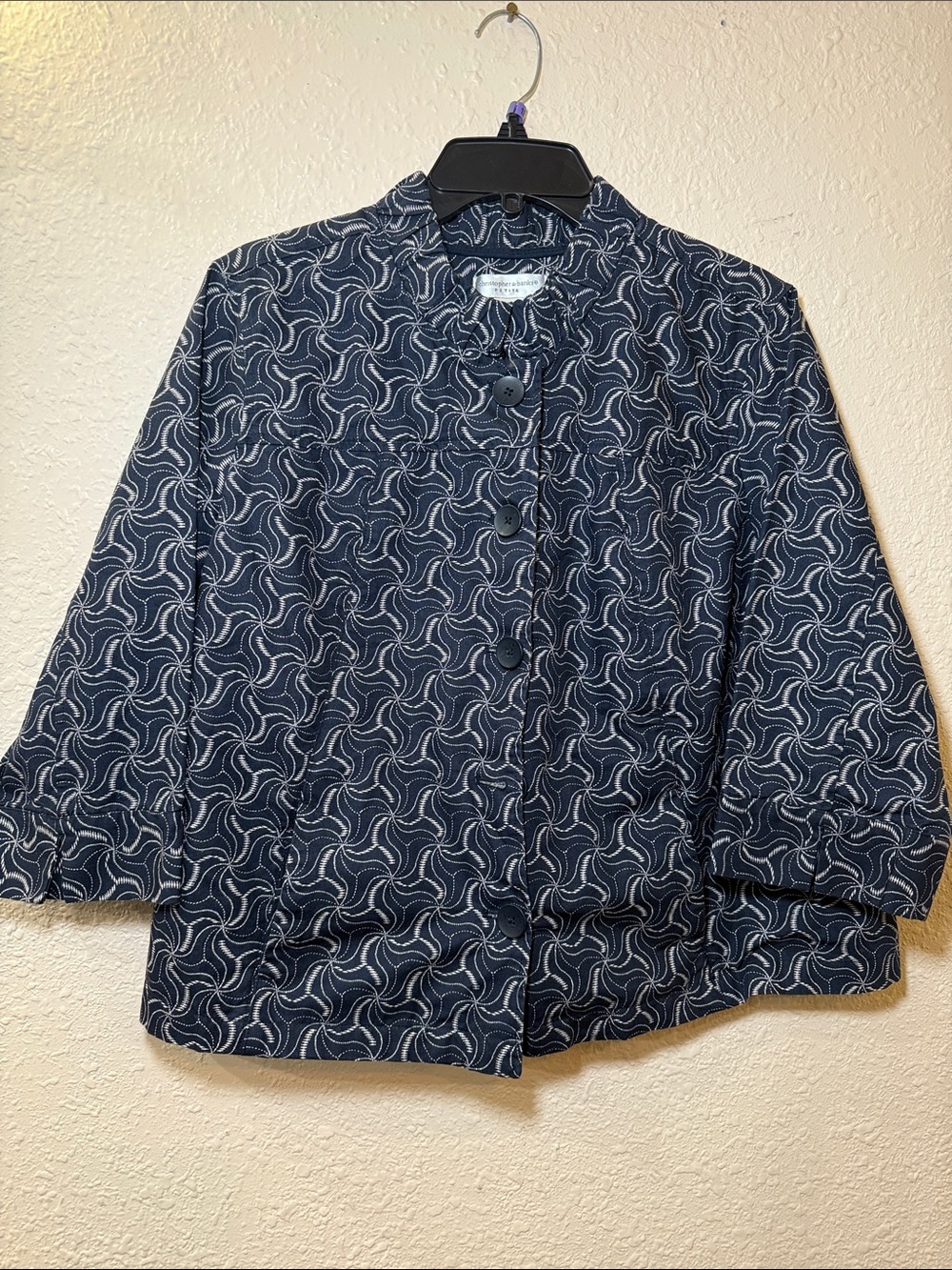 Christopher & Banks Navy Swirl-Print Button Jacket